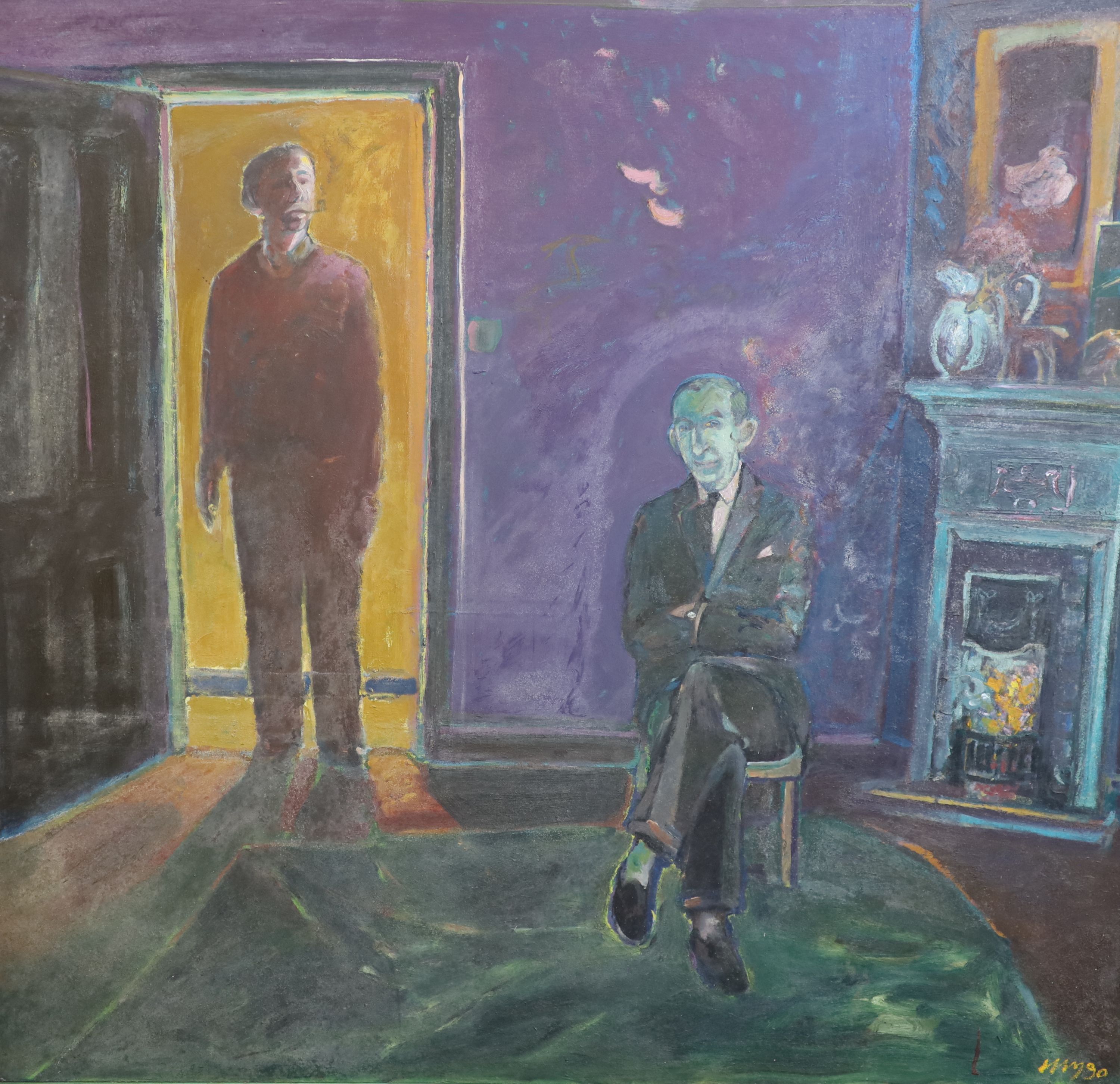 Harold Mockford (1932-) The Visitor, 1990 Oil on board Initialled and dated 90, inscribed verso 122 x 122 cm.